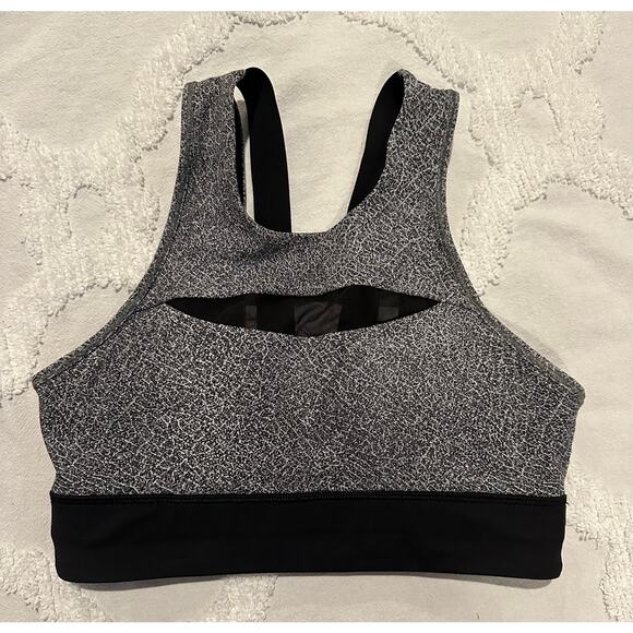 Lululemon Run The Day Sports Bra Fractal Dark Starlight Black Nulux Mesh Sz. 6 - Picture 3 of 9